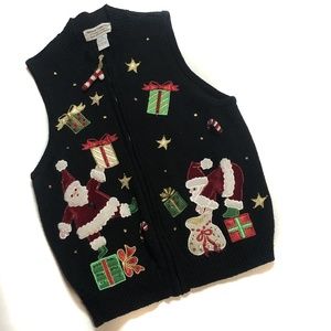 Vintage Ugly Christmas Sweater Vest Santa Medium